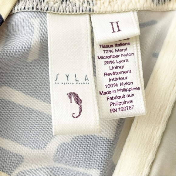 SYLA by Sylvie Cachay Cream & Black Leaf Patterned Halter Bikini Top Size S - Picture 6 of 6